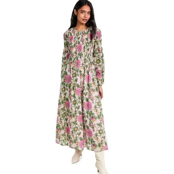 Madewell Banjanan Chloe Floral 100% Cotton Midi Maxi Long Sleeve Dress, size XS - Picture 1 of 9